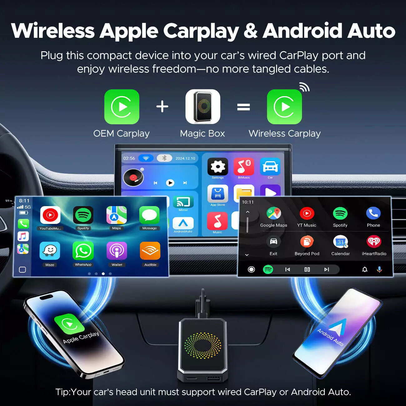 Wireless CarPlay WIFI AI box Android Auto Adapter Converter w/ Netflix YouTube