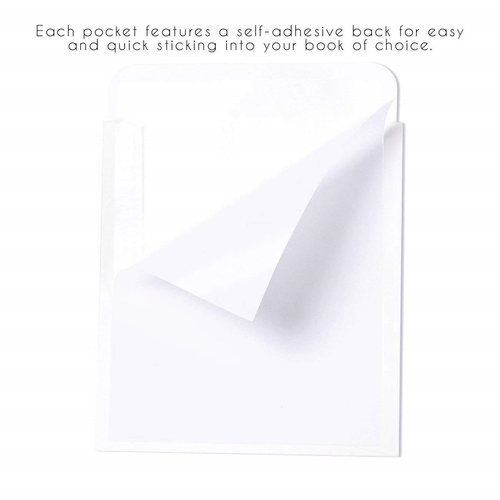 100-Count Library Card Pockets - Self Adhesive Book Pockets, Library Card White,