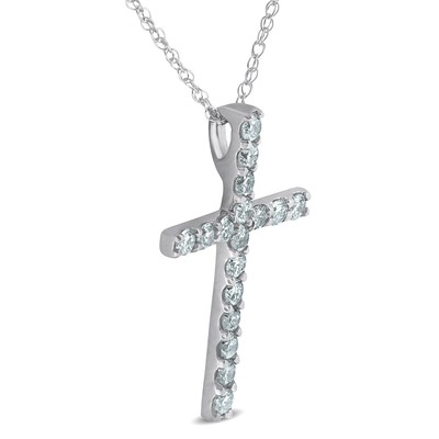 1 Ct Diamond Cross 14k White Gold 18" Chain Womens Necklace (1 1/4 inch tall)