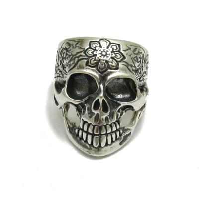 Heavy Genuine Sterling Silver Ring Solid 925 Skull Flower Biker Handmade Empress