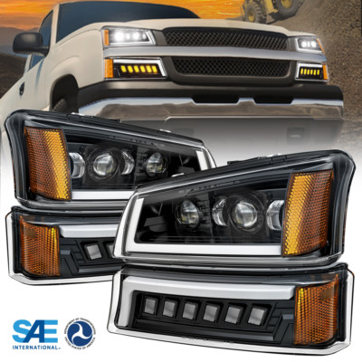 Full LED Headlights Assembly DRL Turn Signal DOT Lamp for 03-06 Chevy Silverado