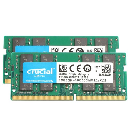 Crucial 64GB Kit (2x 32GB) DDR4 3200Mhz CL22 SODIMM 260-Pin Ram  CT2K32G4SFD832A