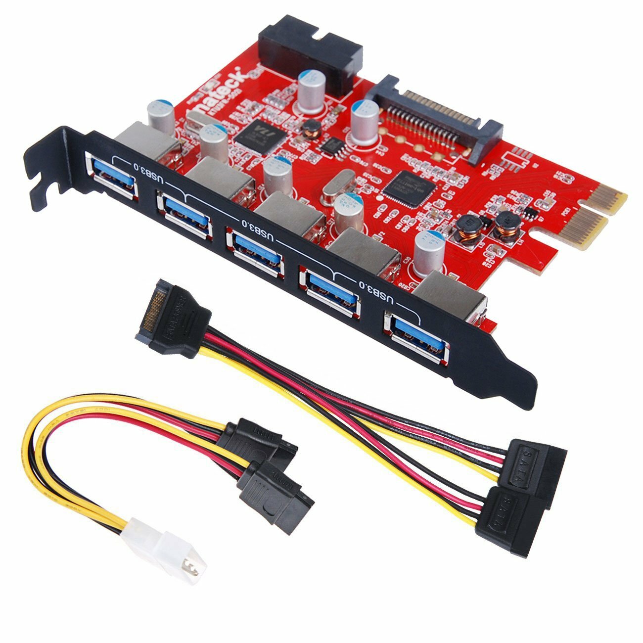 Inateck 5-Port USB 3.0 PCI-Expresskarte + 1 USB 3.0 20-Pin-Stecker & SATA-Kabel
