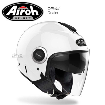 CASCO JET AIROH HELIOS VISIERA LUNGA E OCCHIALI A SCOMPARSA BIANCO WHITE GLOSS