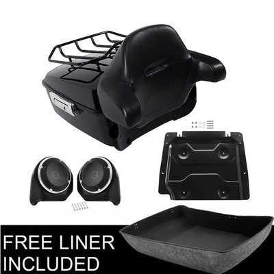 King Trunk Top Rack Speakers Black Plate Fit For Harley TourPak Road Glide 14-23