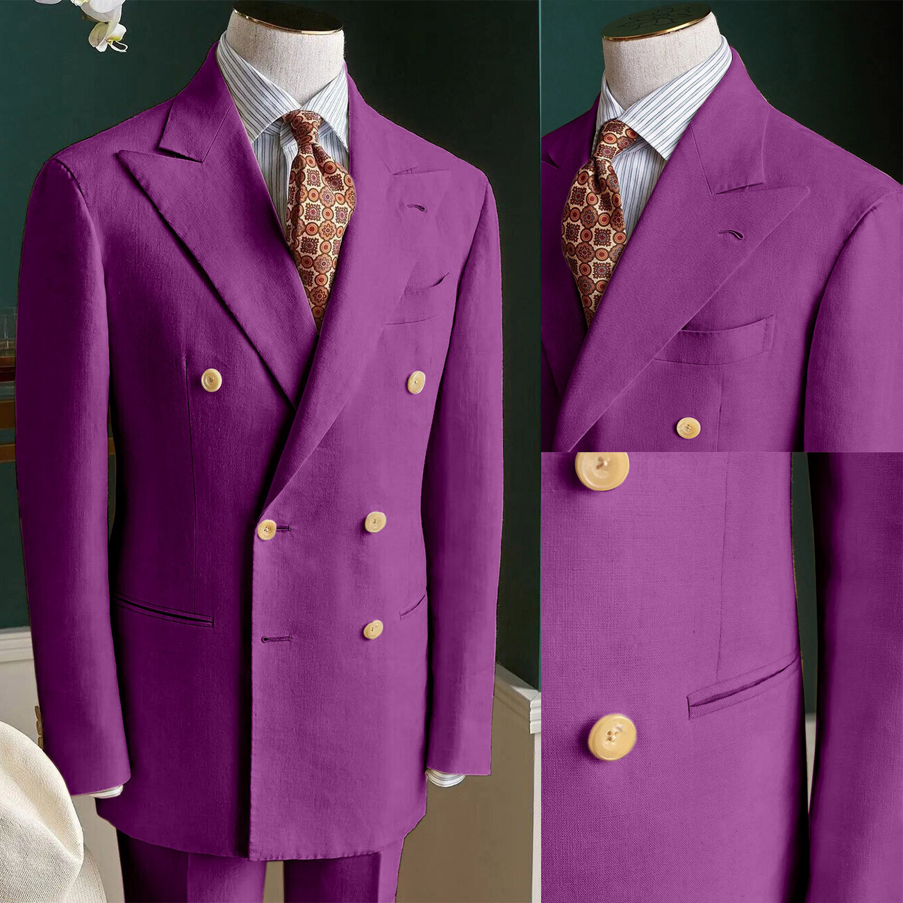 Wedding Men's Purple Suits 2 Pieces Slim Fit Double Breasted