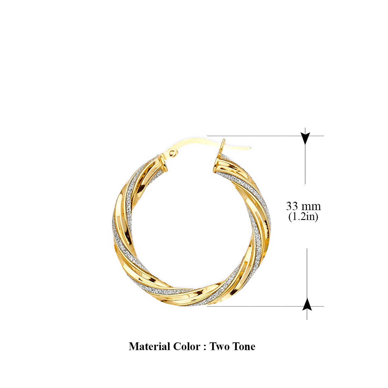 Pre-owned Tgdj 14k Yellow Gold Glitter Round Hoop Earrings Diameter 33mm