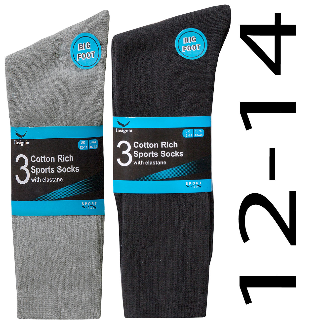 12 pairs ormens Cotton Rich Sport Socks work men size 1214 big foot eBay