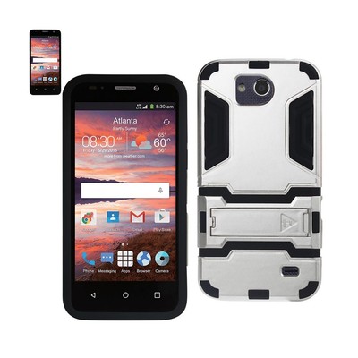 Reiko ZTE Overture 2 Hybrid Metallic Case with Kickstand in Black Silver | MaxSt