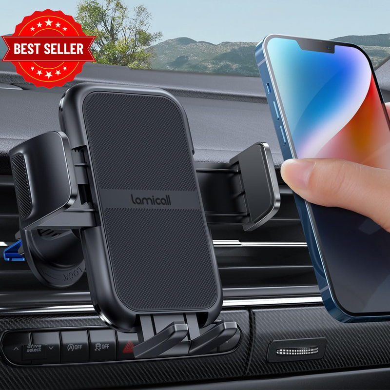 2025 Wider Clamp & Metal Hook Car Phone Holder Vent [Thick Cases Friendly] Phone
