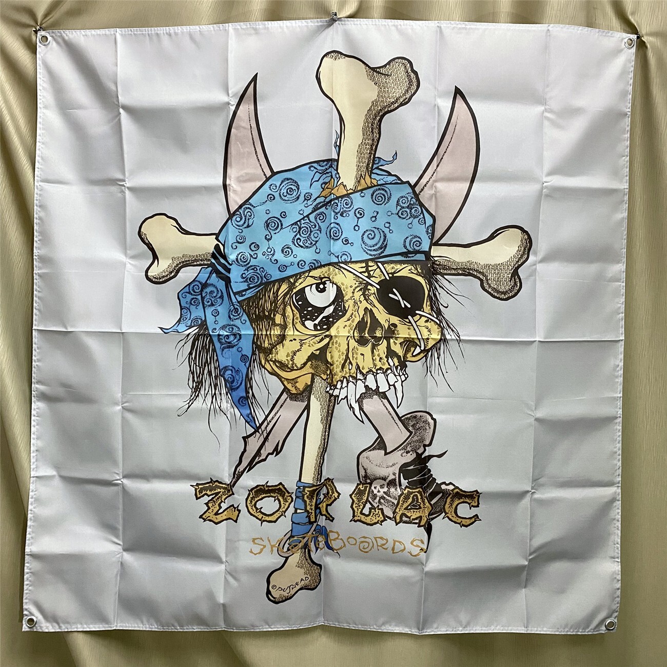Zorlac Skateboard Flag PusHead Pirate Skull W Bule Bandana