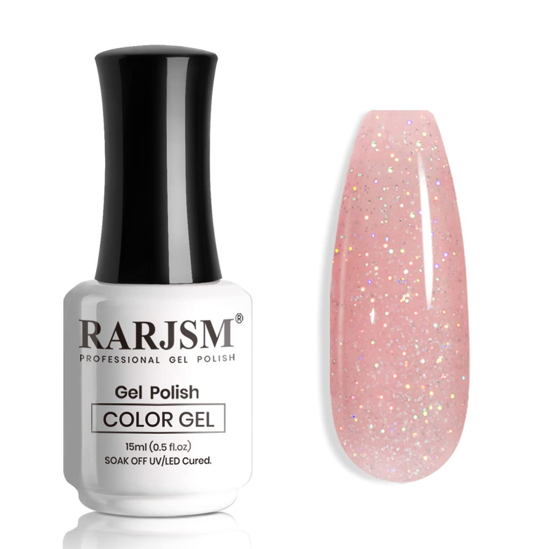 Gel Nail Polish Nude Glitter Rose Pink Jelly Shimmery Nail Gel Polish Iridescent