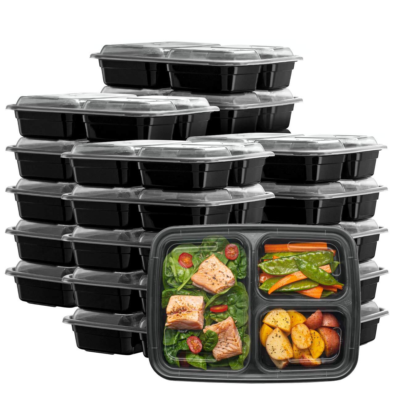 34oz 3 Compartment Meal Prep Container w/ Lids Food Storage Containers Bento Box