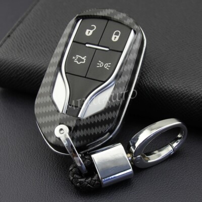 Carbon Fiber Key Fob Cover Case Chain For Maserati Ghibli Levante Quattroporte