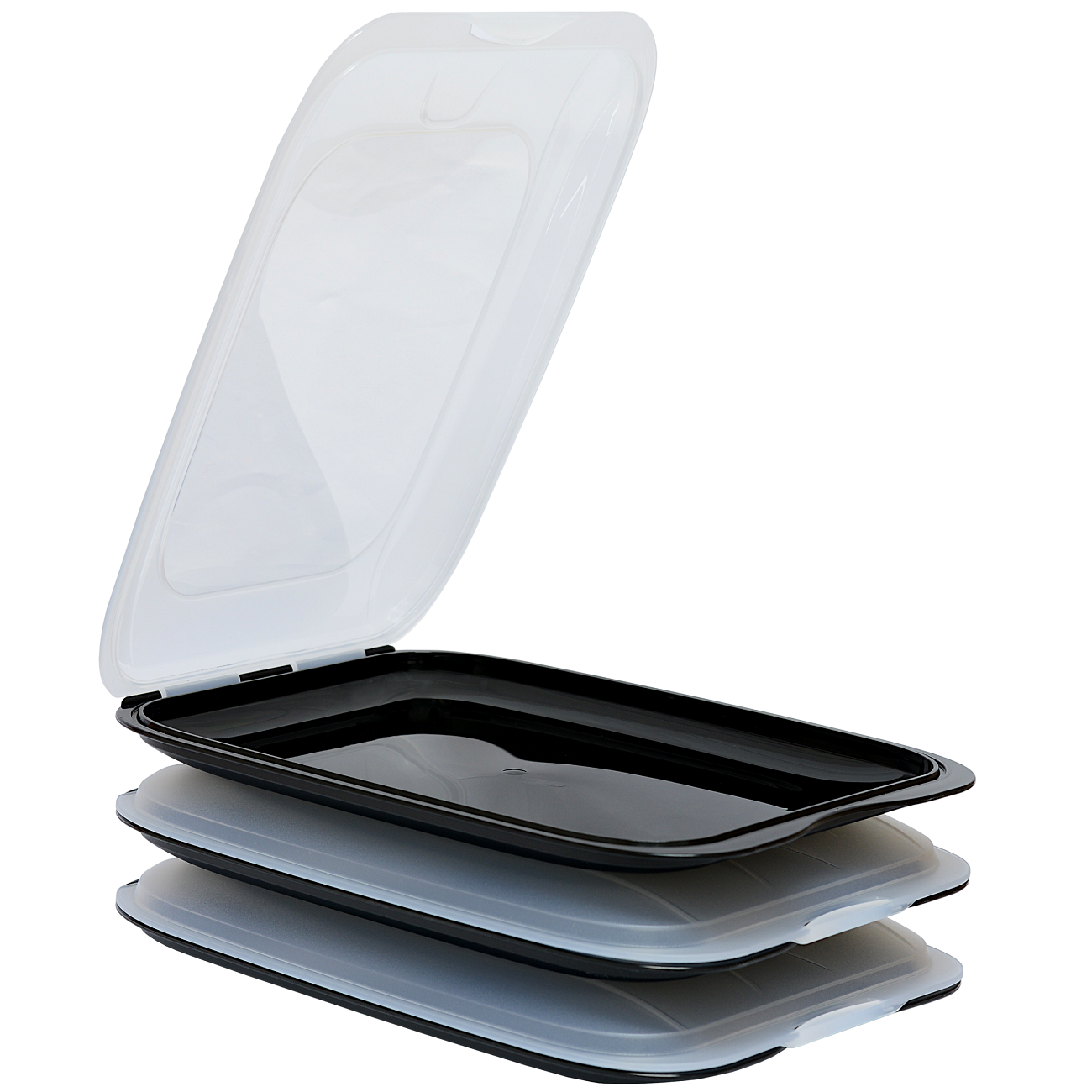 3 Stapelbare Aufschnittbox Frischhaltedose Wurst Behälter Aufschnittdose Schwarz