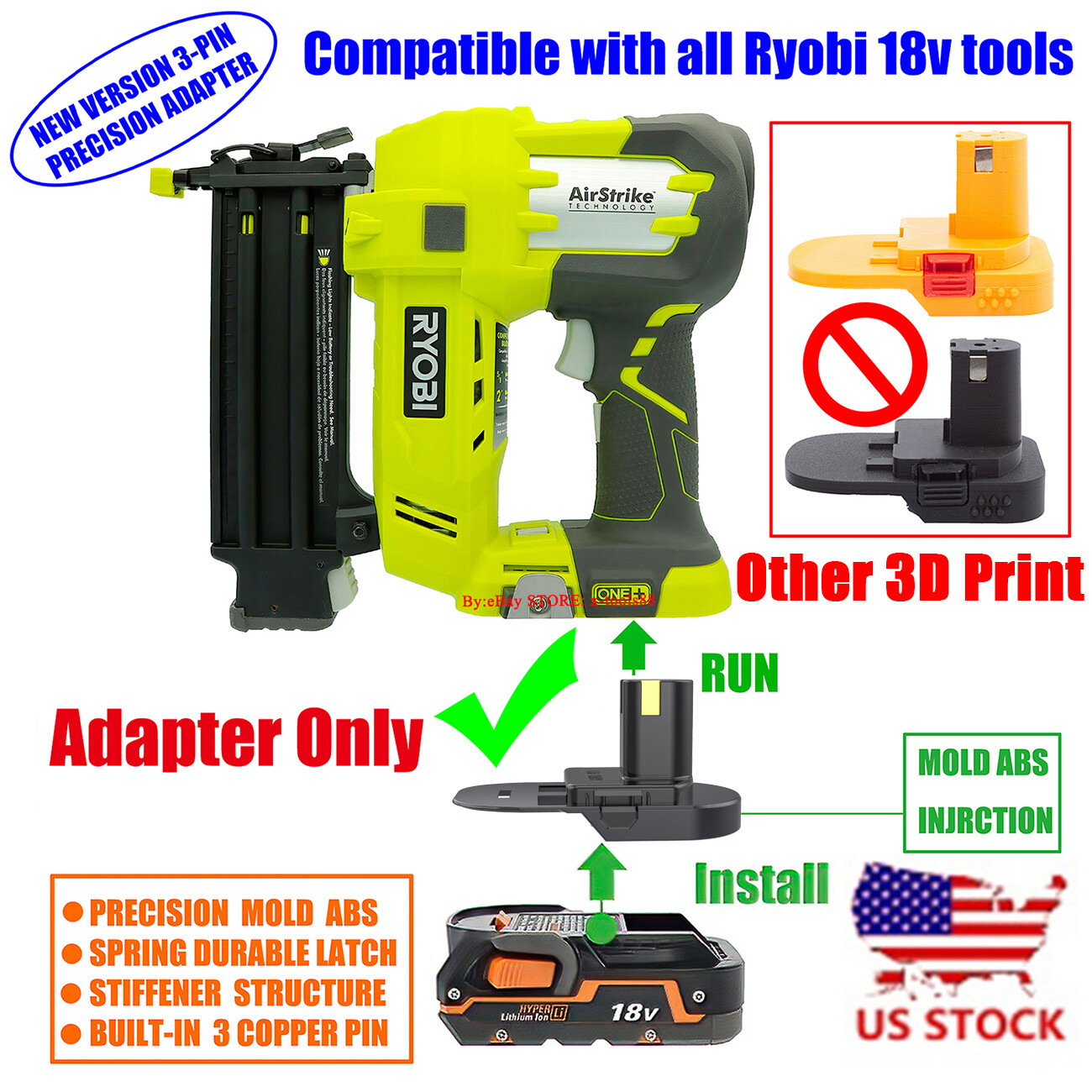 1x Adaptor # RIDGID 18v Batteries To Ryobi 18v One+ Platform Tools- US STOCK