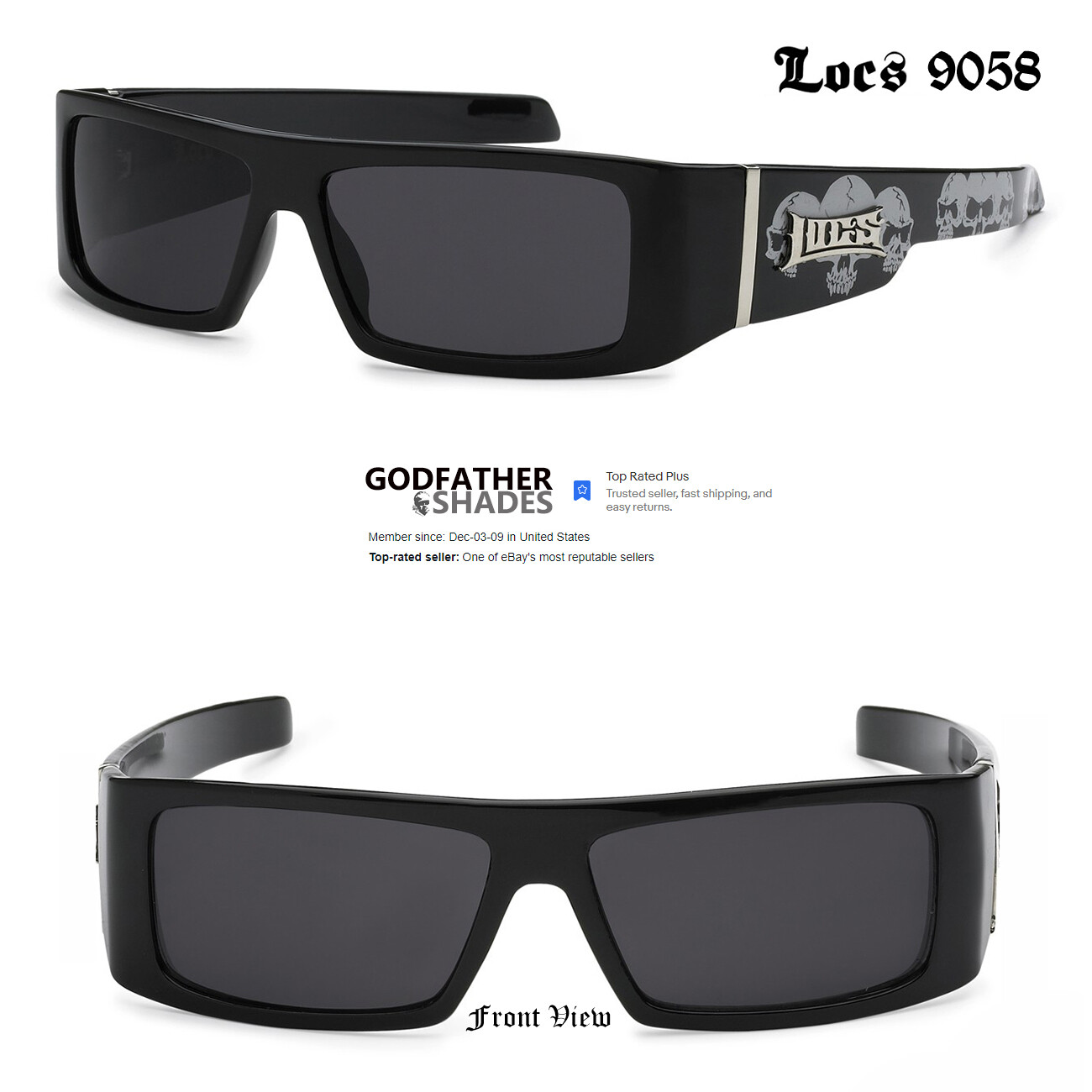 シャラ LOCS 9058 SKULL Black Sunglasses | Authentic Gangster
