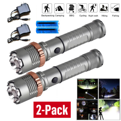 2PCS Brightest 9500000LM High Power Zoom Torch Rechargeable Flashlight Spotlight