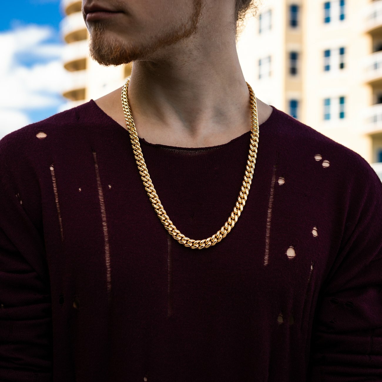 Stainless Steel 8mm 18K Gold Plated Miami Cuban Link Chain