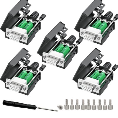 5Packs DB9 Breakout Female D-SUB 9-pin RS232 RS485 Serial Adapter to Terminal...