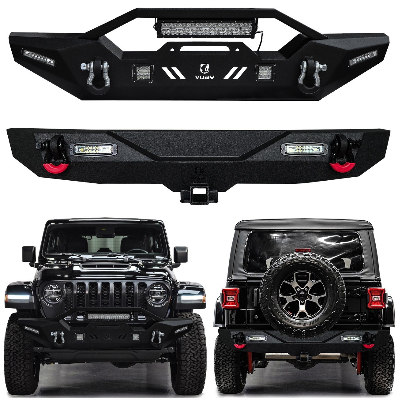 Vijay For 2018-2026 Jeep Wrangler JL/JLU Front and Rear Bumper