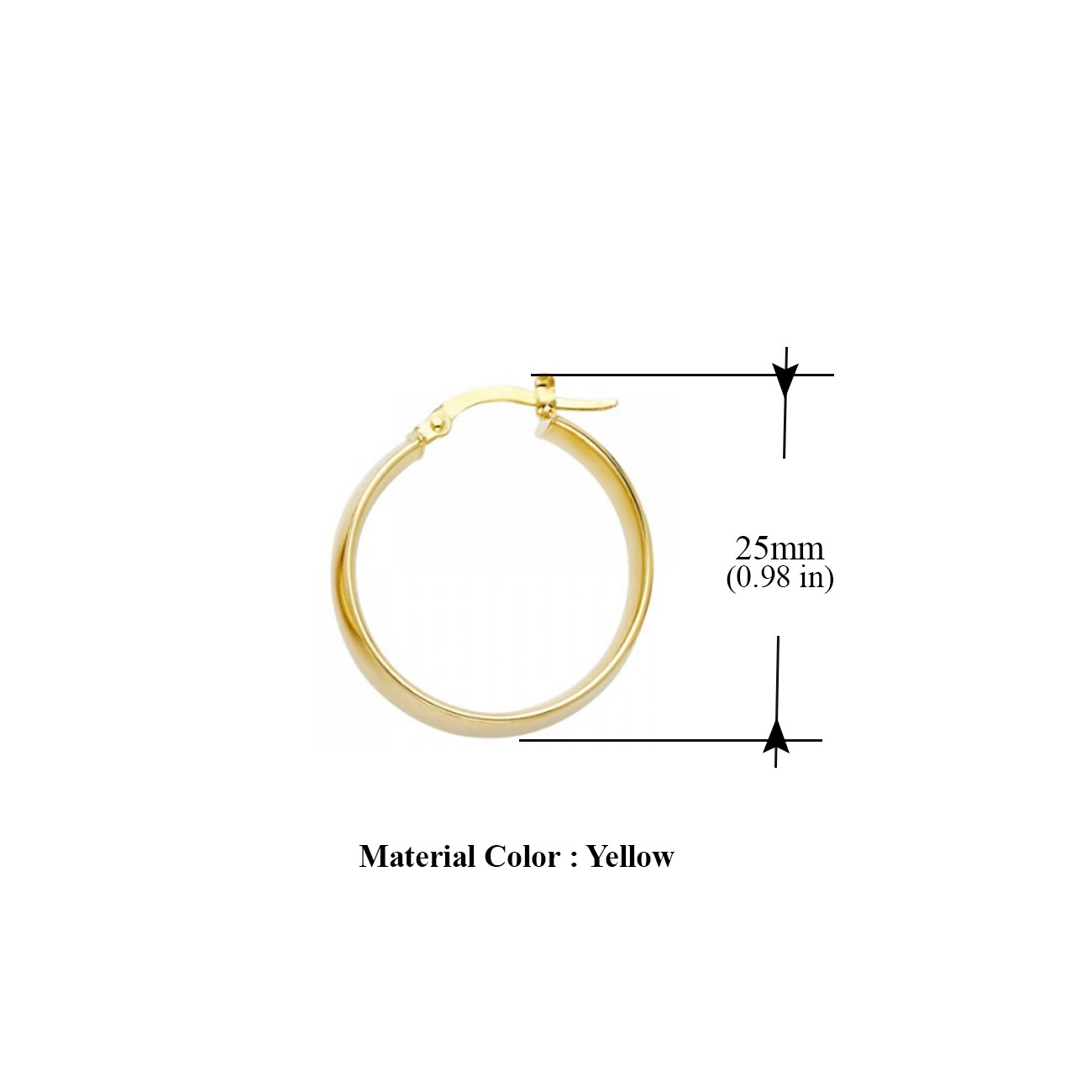 Pre-owned Tgdj 14k Yellow Gold 6mm Hoop Earrings For Girl Diameter - 25 Mm