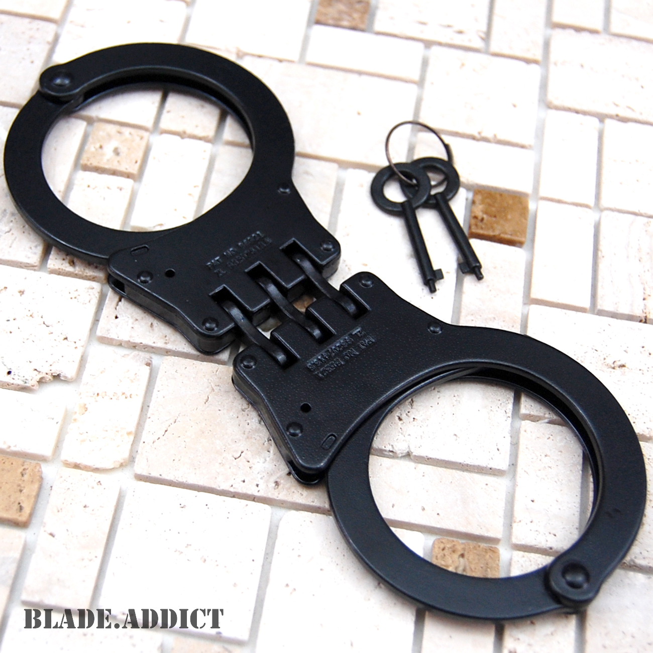 Professional Double Lock Black Steel Hinged Police Handcuffs W/ Keys Real Edc