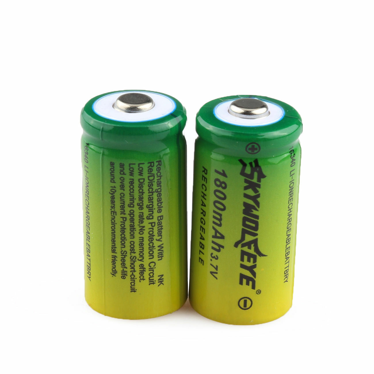 2pcs SKYWOLFEYE 16340 Battery 3.7V 1800mAh Rechargeable Li-Ion Cell Batteries US