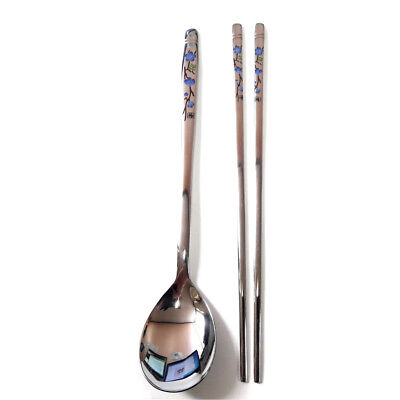 Korean Stainless Steel Spoon and Chopsticks Ceramic Coating Blue Plum Picture 