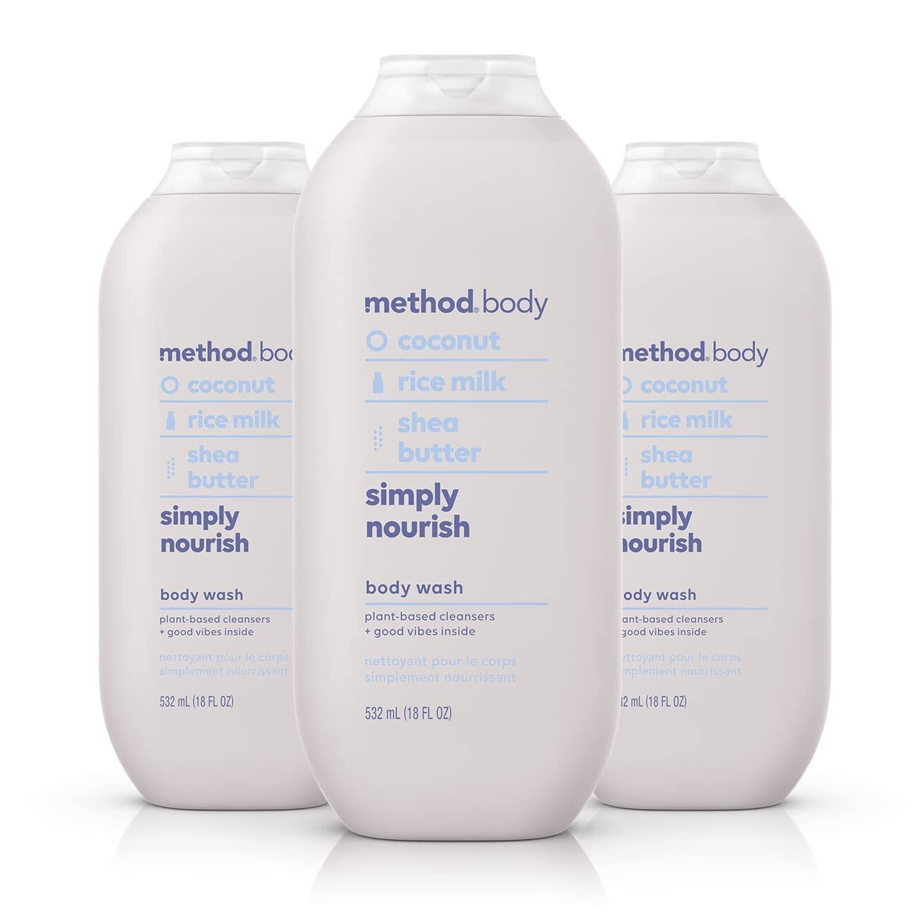 Method Gel Body Wash, Simply Nourish,Coconut, Rice Milk + Shea, 18 oz, Pack of 3