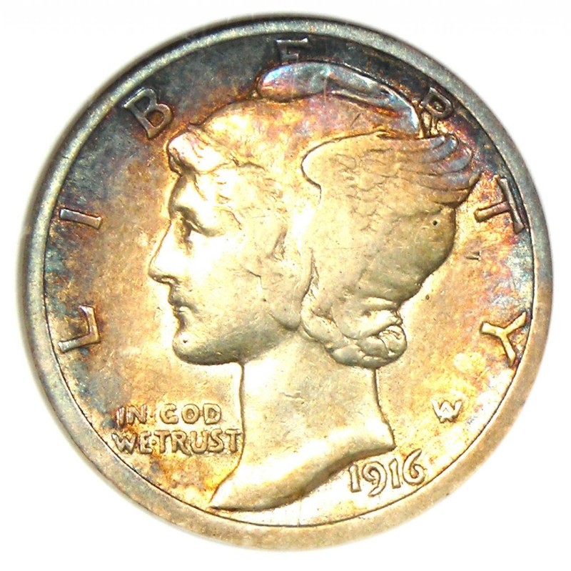 1916-D Mercury Dime 10C Coin - Certified ANACS VF Details