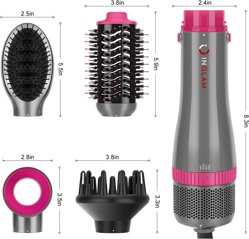 IG INGLAM 4 in 1 Blowout Brush, Negative Ion Detachable Hair Dryer & Styler Volu