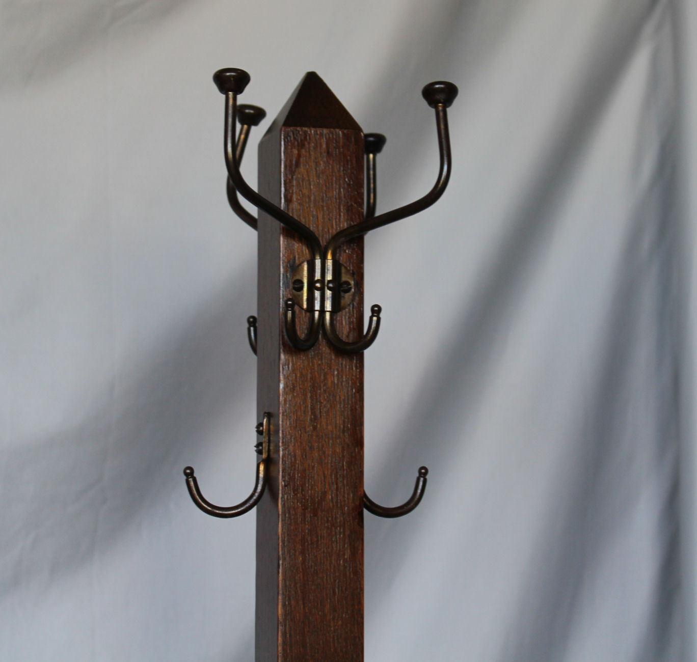Antique Arts and Crafts Mission Oak Hall Tree Stand - Coat & Hat Hooks