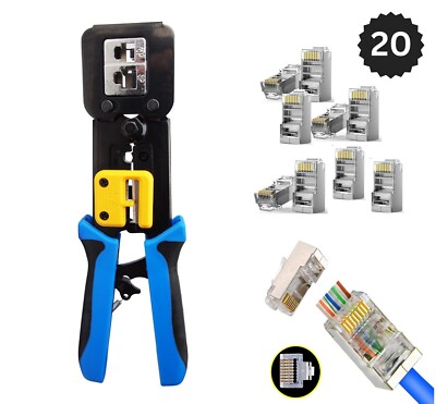 RJ45 Crimper Cat5 Cat6 Ethernet Crimping Tool with RJ45 Pass Through Connectors