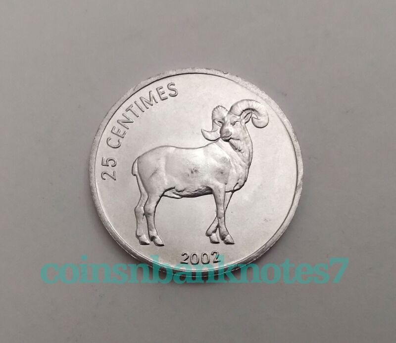 2002 Congo 25 Centimes Coin, KM77 Uncirculated / Ram