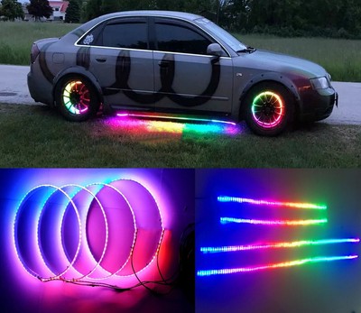 15.5'' CHASING Flowing Illuminated LED Wheel Rings +Underglow Strips Lights IP68