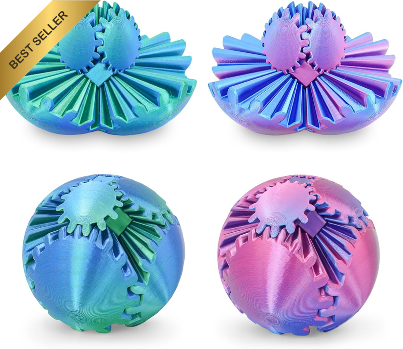 2 Pack Gear Ball Fidget Toys,3D Printed Stress Relief Gearsphere Spin Cube for A