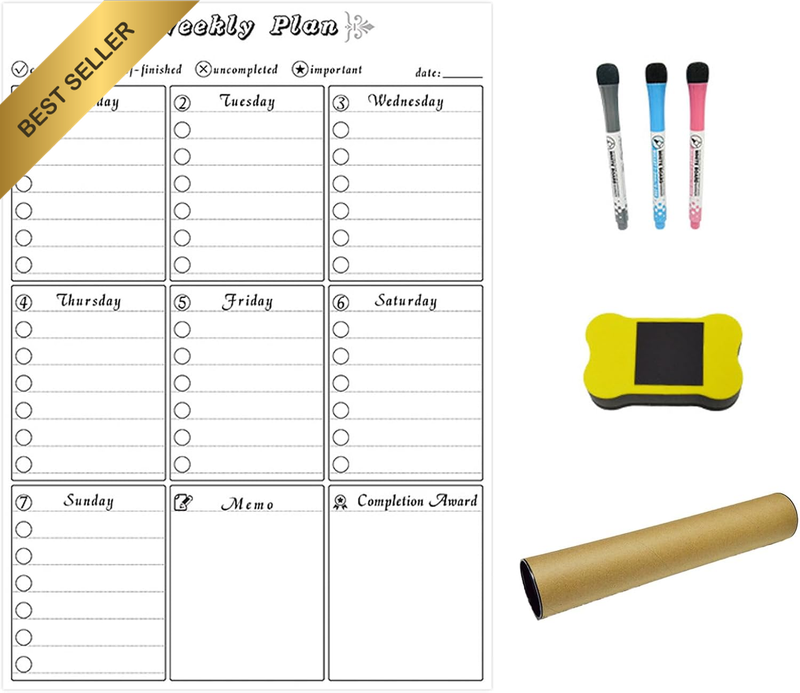 A3 Magnetic Whiteboard for Fridge - Weekly Planner Memo Board 42X30Cm with 3 Dry