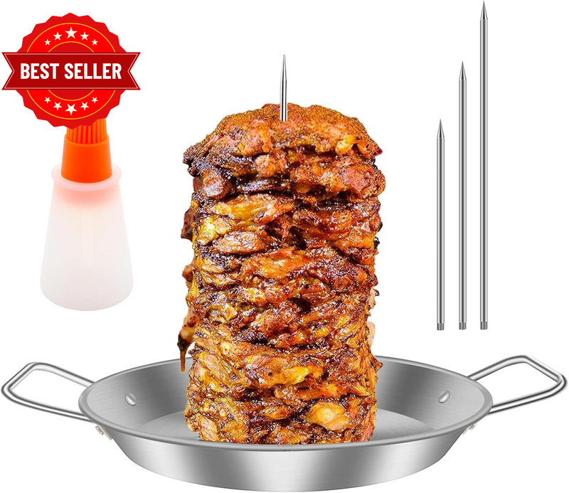 Vertical Skewer Grill, Stainless Steel Al Pastor Skewer with 3 Removable Spikes