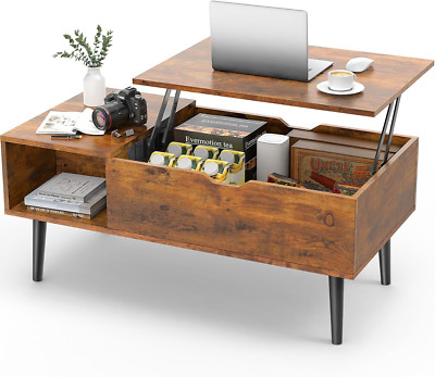 Sweetcrispy Coffee Table Brown, Lift Top Coffee Tables for Living Room, Small Ri