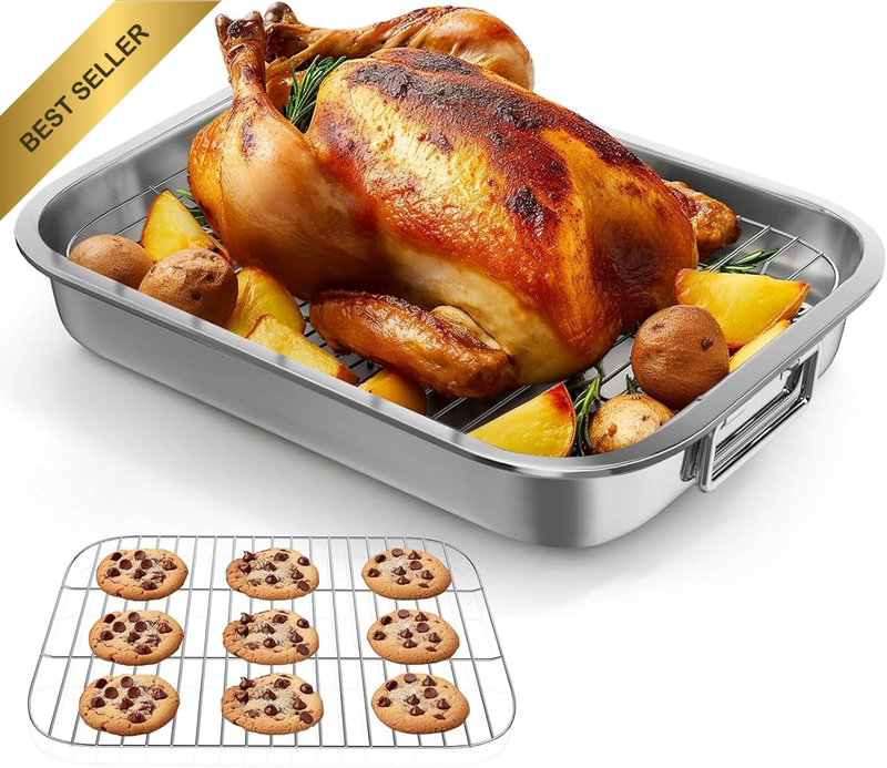Stainless Steel Roasting Pan, Roaster Pan with Baking Rack, Stainless Steel Cook