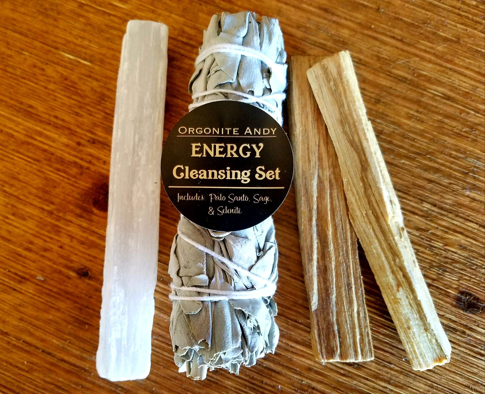 Energy Cleansing Set - Smudge Kit - White Sage, Palo Santo Sticks, & Selenite  