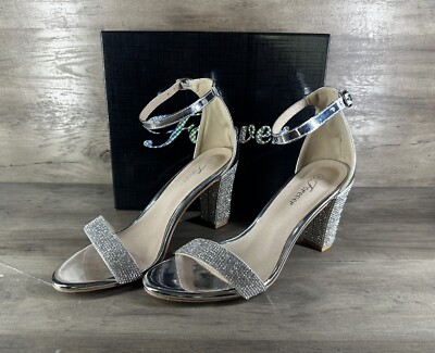 Forever Metallic Silver Glitter Sparkle Platform Sandle Heels US Size 8