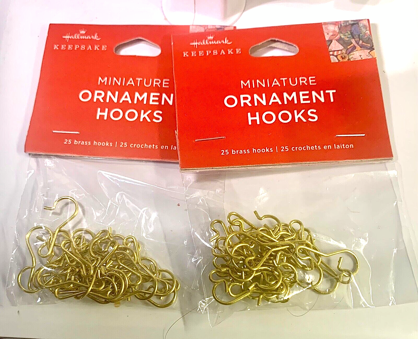 2 Packs Hallmark MINI Brass Ornament Hooks Hangers - 2pks x 25 ea = 50 Total NIP