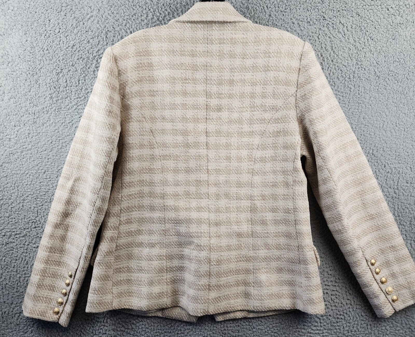 Pre-owned L'agence Kenzie Checked Double Breasted Blazer Women's 12 Ecru Gold Long Sleeve