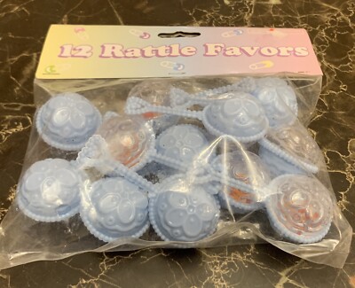 Party Favor BABY SHOWER Baby Rattles Blue Treat Loot Bag Filler 12pk
