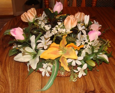 Spring Summer Floral Wedding Centerpiece 3 Candle Holders Handmade Roses Lillies