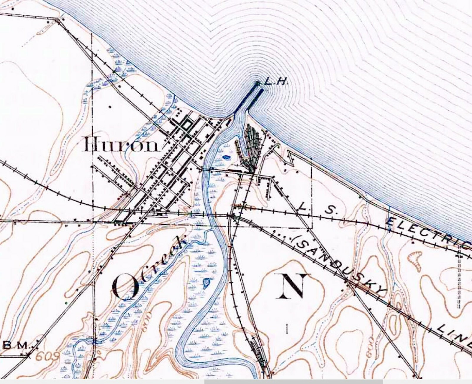 1903 Sandusky OH USGS 15' Quad Topo Map Cedar Point Huron Milan Johnson Island