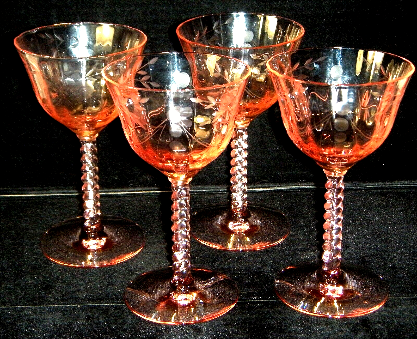 Four Vintage ca. 1920's CENTRAL GLASS WORKS 1426-1 Pink Liquor Cocktail Glasses Four Vintage ca. 1920's CENTRAL GLASS WORKS 1426-1 Pink Liquor Cocktail Glasses