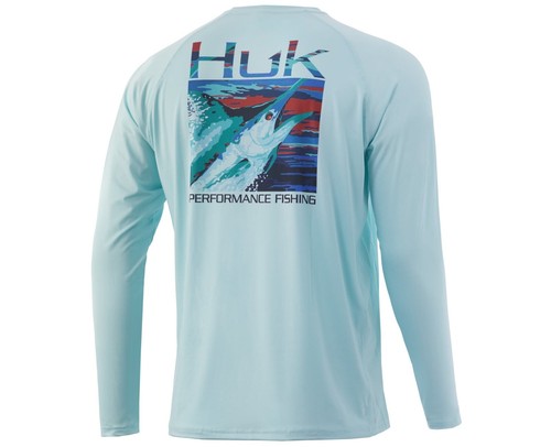 Huk Fishingフィッシングシャツ ブルー/ホワイト M （L） HUK Men's Standard Pursuit Pattern Hoodie, Sun Protecting
